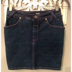 D&G Dark Wash Denim Miniskirt with Pink Stitching Size 24
